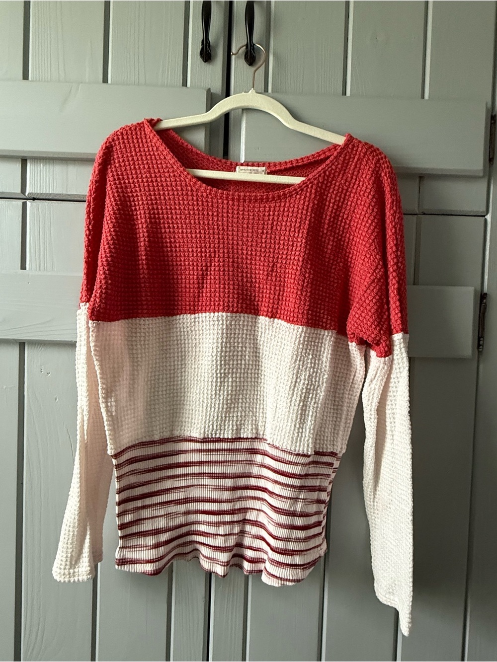 Red & Cream Colorblock Women's Scoop Neck Sweater